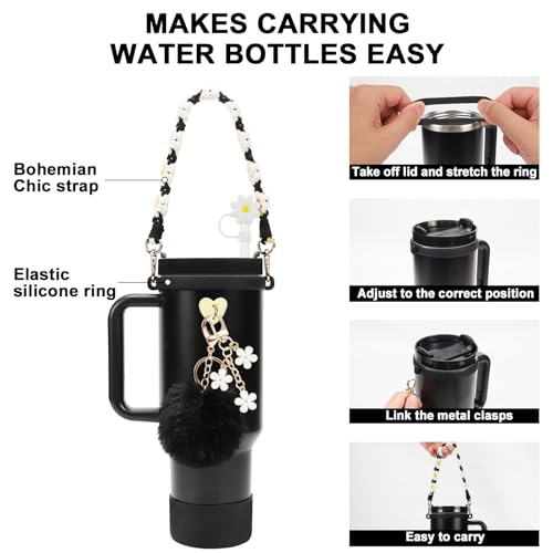 Stanley Cup Accessories Set Including 1 Pcs Water Bottle Handle Strap, 1 Pcs Siliocne Stanley Cup Boot, 1 Pcs Siliocne Straw Cover, 2 Pcs Stanley Charms for Stanley Cup 40oz & 30oz Tumbler