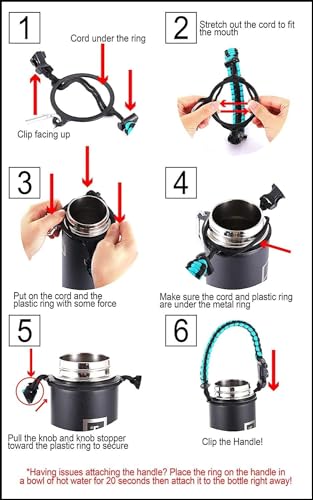 IRON °FLASK Paracord Handle - Fits Wide Mouth Water Bottles - Durable Carrier, Secure Accessories, Survival Strap Cord, Safety Ring, and Carabiner - Seven Core Paracord Bracelet