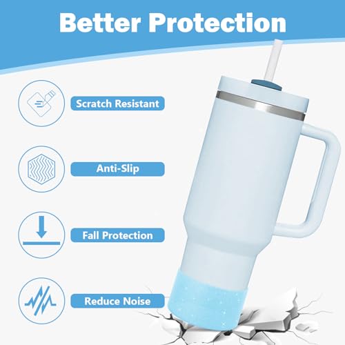 CHEMLLC Glitter Bling Silicone Boot for Stanley Cup 20 oz 30 oz 40 oz, Protector Cover for Stanley Cup Bottom, Cup Accessories Straw Cover (Bling Blue)