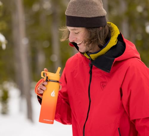 HYDRO CELL Paracord Handle for Wide Mouth Water Bottles - Carrier Strap w/Attachment Ring and Carabiner Accessory. Compatible w/ 64oz, 40oz 32oz, 24oz, 18oz, 14oz Insulated Bottles (Red/Orange)