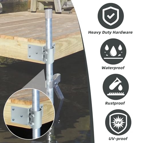 Stationary Dock Heavy Duty Corner Leg Pipe Holder,Galvanized Hardware for Dock, 1/4" Thickness Dock Pole Bracket Pipe Sleeve for Floating Dock Corner Leg Pipe Post, 7/16" Holes for 3/8" Carriage Bolts