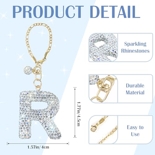 Mokoart Glitter Letter Tumbler Accessories for Stanley Cup, Water Bottle Chain for Stanley/Simple Modern Tumbler with Handle, Cute Initial Name ID with Bling Letter for Stanley Cup Accessories (R)