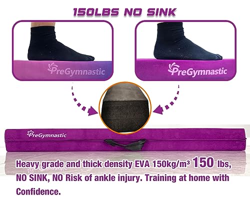 PreGymnastic 6FT/8FT/9.5FT Folding Balance Beam for Kids 3-12,Foldable Gymnastics Floor Beam-Extra Firm Suede Cover with Carry Bag for Home-Gym Equipment for Toddler Teenage (Purple, 6FT)