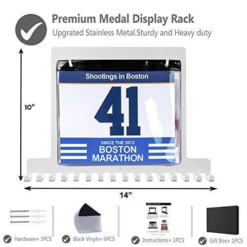 Lapetale Fashion BIB White Medal Hanger Holder Display Wall Rack Frame Shelf-Medal Hanger Awards Ribbon Cheer,Gymnastics,Soccer,Softball Holder Display Custom Rack for Sports Medals Easy to Install