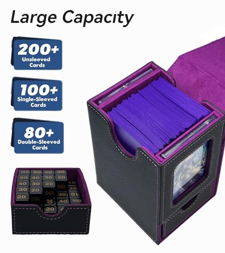 RizzRosa Card Deck Box for MTG Commander - Dual Card Display, Fits 100 Double-Sleeved Cards, Dice Tray, 2 Card Holders, Blue