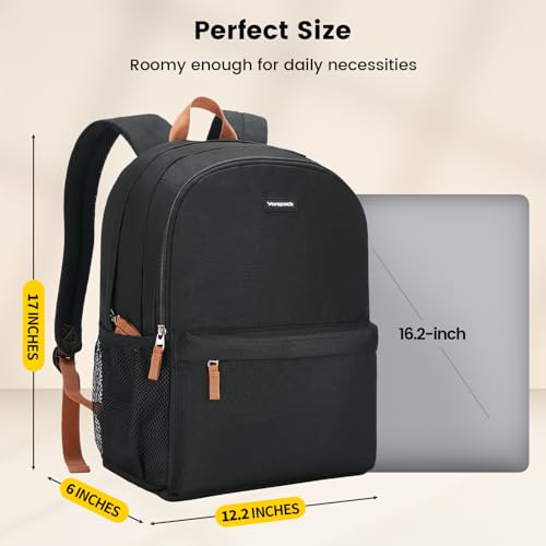 Vorspack Backpack for Men and Women - Lightweight Bookbag College Backpack Casual Daypack Backpacks for Travel Work - Black
