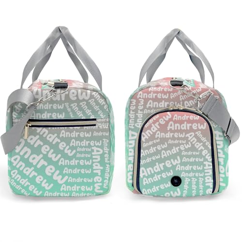 Personalized Sports Gym Bag Weekender Overnight Bags Yellow Green Gradient Customized Travel Duffel Bag with Name Waterproof Luggage Bag for Women