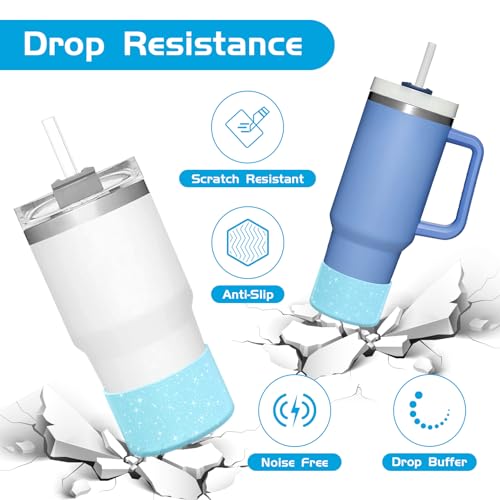 WUQID 2 Pack Bling Silicone Boot for Stanley Quencher Adventure 40oz & Stanley IceFlow 20oz 30oz, Reduces Dents Protective Silicone Water Bottle Bottom Cover Sleeve Compatible with Stanley Tumbler