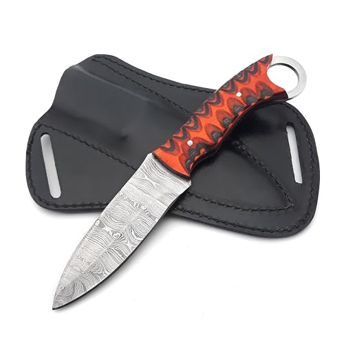 Fixed Blade Hunting Knife Camel Bone Handle Damascus Steel Sharp Blade Full Tang Knife with Leather Sheath for Outdoor Camping, Skining, Hiking, Fishing, Bushcraft Survival Knives (Camel Bone)