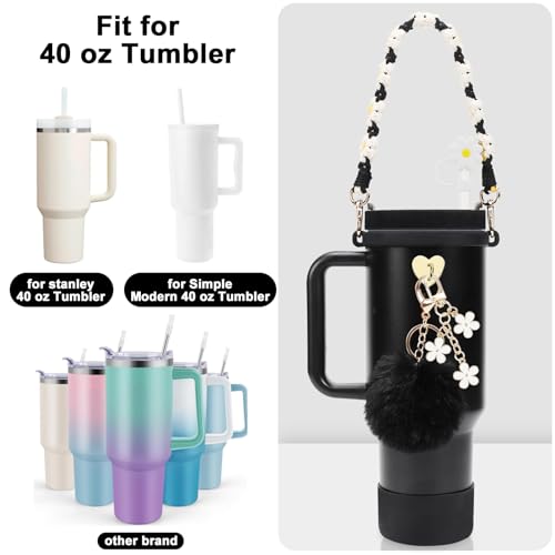 Stanley Cup Accessories Set Including 1 Pcs Water Bottle Handle Strap, 1 Pcs Siliocne Stanley Cup Boot, 1 Pcs Siliocne Straw Cover, 2 Pcs Stanley Charms for Stanley Cup 40oz & 30oz Tumbler