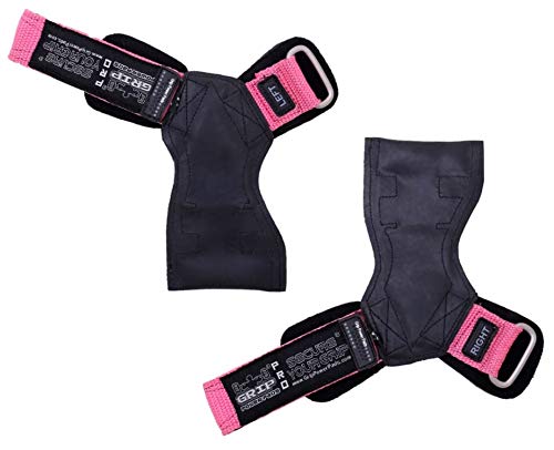 Lifting Grips PRO Weight Gloves Best Heavy Duty Straps Alternative to Power Hooks Deadlifts Adjustable Neoprene Padded Wrist Wrap (PkStRb, Large 7.50"-8.50" Wrist Size)