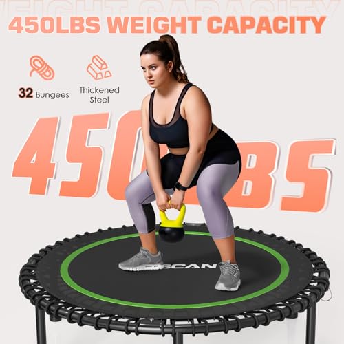 BCAN 450 LBS Foldable Mini Trampoline, 40" Fitness Trampoline with Adjustable Handle Bar, Bungees, Stable & Quiet Exercise Rebounder for Kids Adults Indoor/Garden Workout-Black