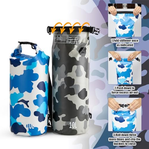 Realspring 2 Pcs Waterproof Floating Dry Bag 10L Floating Dry Sack for Man Women Roll Top Dry Backpack Floating Bag Dry Backpack for Rafting Boating Swimming Kayaking Hiking (Camouflage)