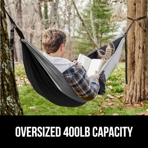 Gorilla Grip Durable Portable Camping Hammock, Holds 400lbs with Heavy Duty Tree Straps, Comfortable Travel Swing, Camp Hammocks, Easy to Use and Install, Outdoor Essentials, Blue, 9x4.5 FT