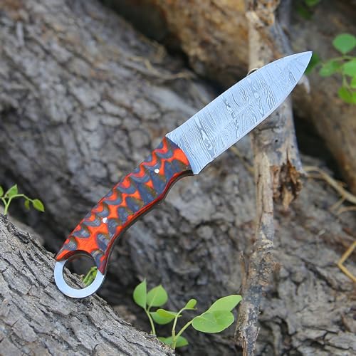 Fixed Blade Hunting Knife Camel Bone Handle Damascus Steel Sharp Blade Full Tang Knife with Leather Sheath for Outdoor Camping, Skining, Hiking, Fishing, Bushcraft Survival Knives (Camel Bone)