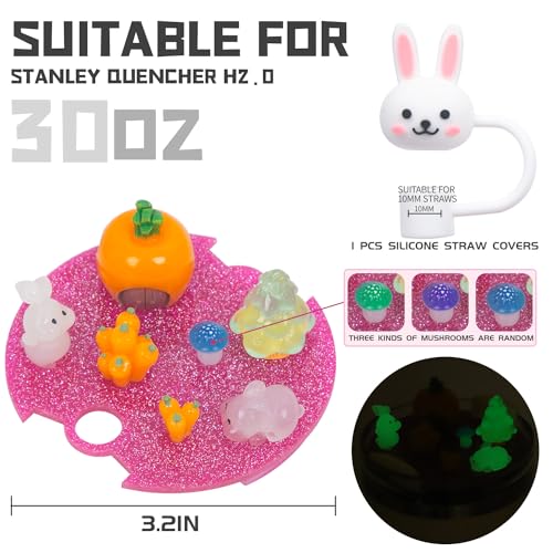 Compatible with Stanley Cup Lid Accessories Charms, Charms for Stanley Cups H2.0 Accessories 30oz 40oz with Silicone Straw Cover Cap for Tumblers (Bunny, 30oz)