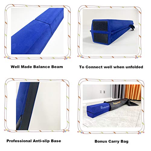 PreGymnastic 6FT/8FT/9.5FT Folding Balance Beam for Kids 3-12,Foldable Gymnastics Floor Beam-Extra Firm Suede Cover with Carry Bag for Home-Gym Equipment for Toddler Teenage (Blue, 6FT)