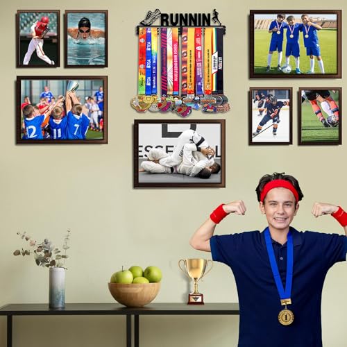 Personalized Medal Holder with Name Display Rack for Awards Ribbons - Metal Custom Sports Race Plaques Hanger for Wall Mount Hold Up 60 Medal Hanger Display for Athlete Boy Girl Kid