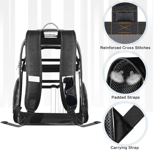GEAMSAM Clear Backpack, Heavy Duty Large Transparent Backpack with Reinforced Straps, See Through Book Bag for College, Travel, Work Security - Black