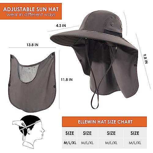 HEEHIPOO Mens Women Fishing Hat UPF 50+ Wide Brim Sun Hat with Face Cover & Neck Flap Dark Gray