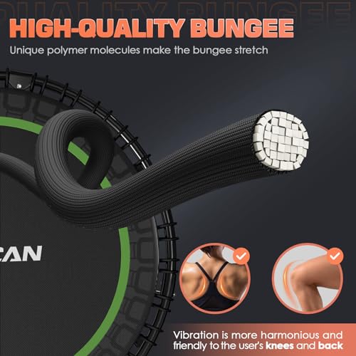 BCAN 450 LBS Foldable Mini Trampoline, 40" Fitness Trampoline with Adjustable Handle Bar, Bungees, Stable & Quiet Exercise Rebounder for Kids Adults Indoor/Garden Workout-Black
