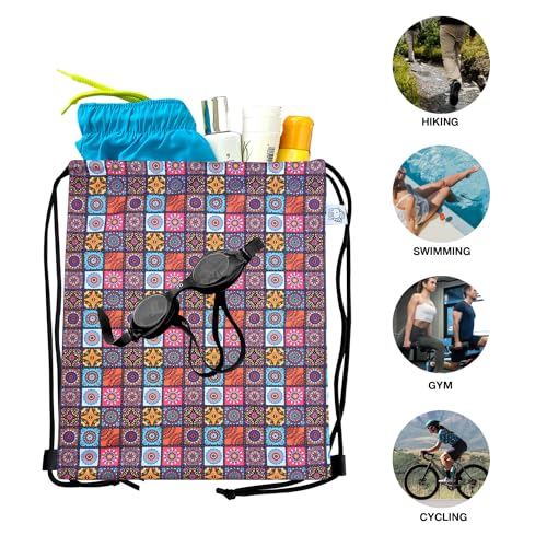 FLOCK THREE Leakproof Drawstring Backpack Sports Gym Bag Large Capacity With Pocket for Sports Gym Travel Swimming Beach (Flower01)