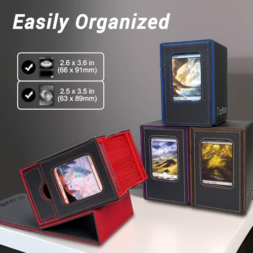 RizzRosa Card Deck Box for MTG Commander - Dual Card Display, Fits 100 Double-Sleeved Cards, Dice Tray, 2 Card Holders, Blue