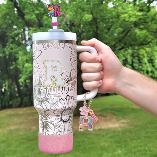 LA KEN DU Use for Stanley Cup Accessories Charms 40oz 30oz,Compatible with Stanley Cup Letter Charms for Handle Silicone Boot,Straw Cover Topper & Sticker(R)