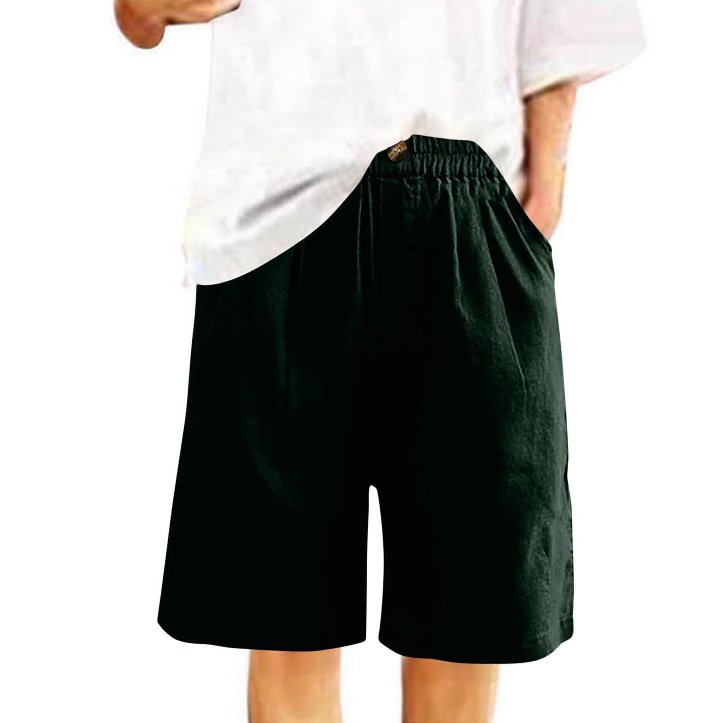 Plus Size Shorts for Women Sweat Pants Wide Leg High Waisted Loose Baggy Elastic Cargo Shorts Summer Lounge Bermuda Knee Length Cotton Linen Short Ladies Comfy Clothing Trousers(Green,XX-Large)