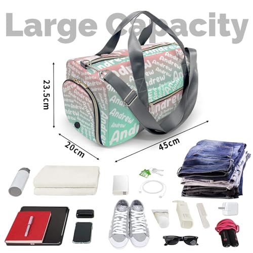 Personalized Sports Gym Bag Weekender Overnight Bags Yellow Green Gradient Customized Travel Duffel Bag with Name Waterproof Luggage Bag for Women