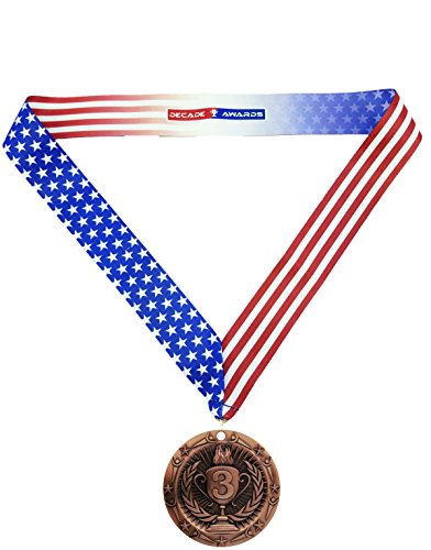Decade Awards' 3rd Place Bronze Medal - Large Metal Award Medals with Stars & Stripes American Flag V Neck Ribbon - Perfect for School Competitions, Coaches, Students, Athletes & Scholars