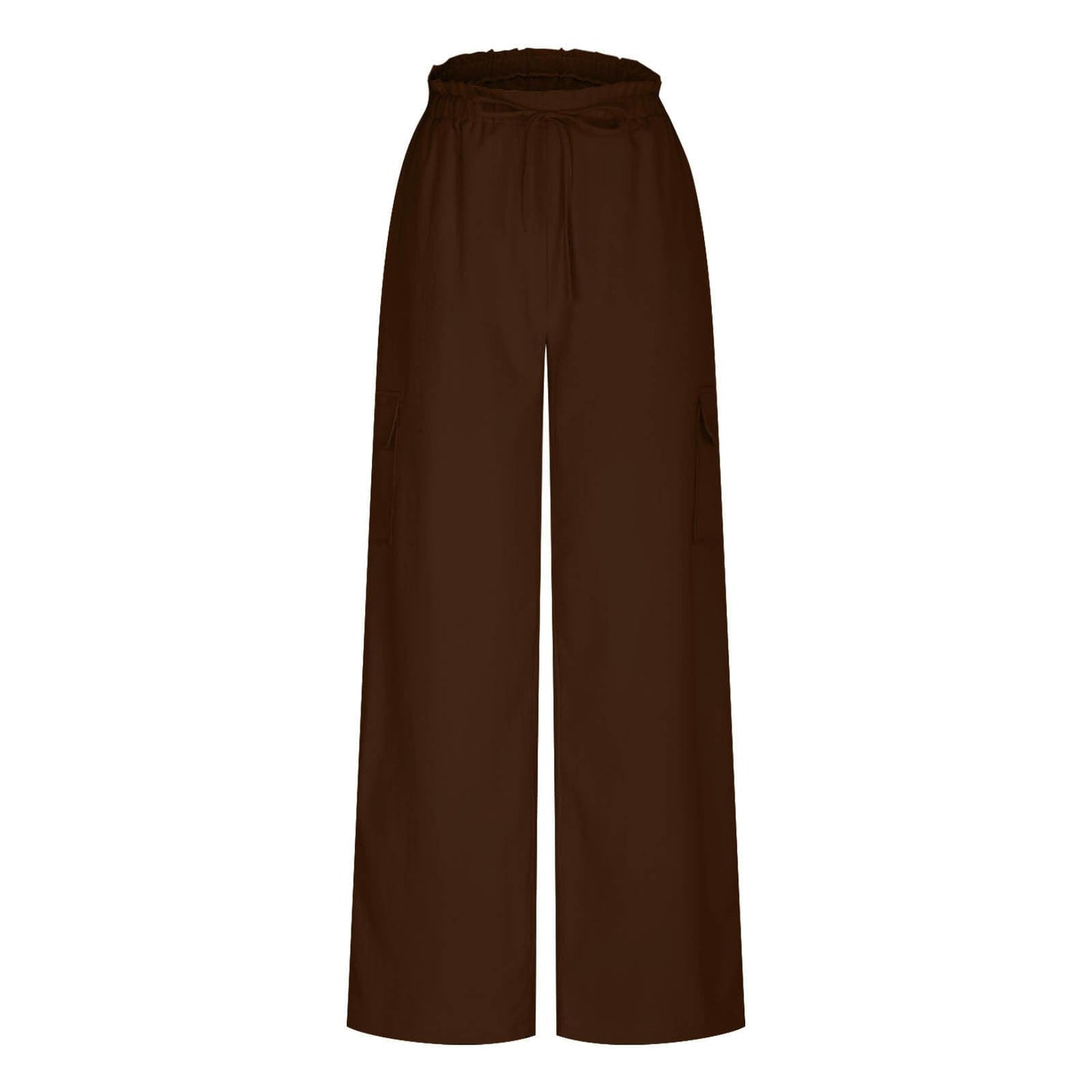 Turilly Women's Pants Baggy Loose Wide Leg Comfy Soft Pants Casual Drawstring Elastic Waisted Work Pants with Side Pockets Brown