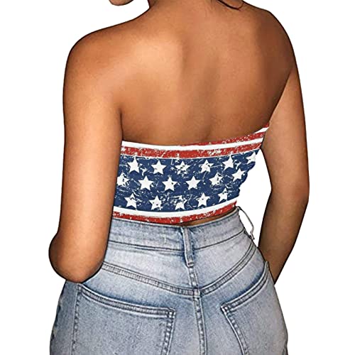 Generic Patriotic Shirts for Women,Crop 4th of July Tube Tops Cute Sleeveless Strapless American Flag Tank Top Classic Independence Day Shirts Red White and Blue American Flag Tee(A-Navy,Medium)