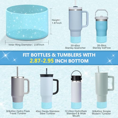 WUQID 2 Pack Bling Silicone Boot for Stanley Quencher Adventure 40oz & Stanley IceFlow 20oz 30oz, Reduces Dents Protective Silicone Water Bottle Bottom Cover Sleeve Compatible with Stanley Tumbler