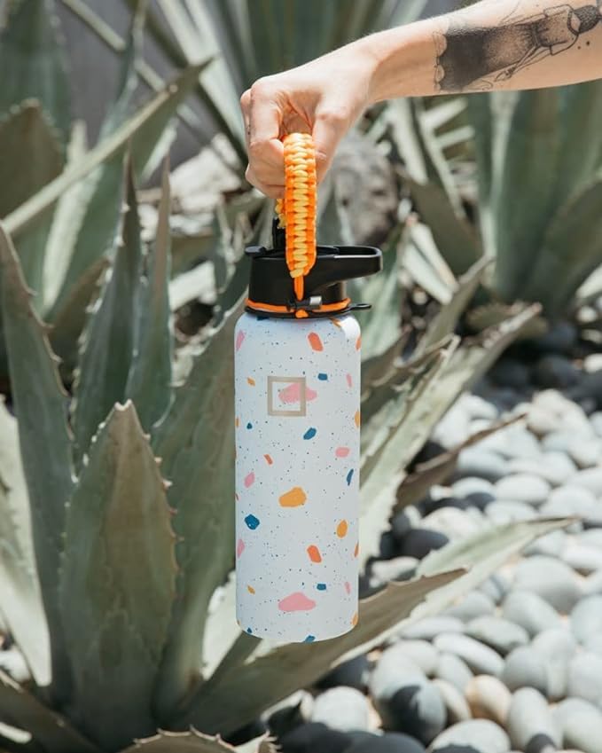 IRON °FLASK Paracord Handle - Fits Wide Mouth Water Bottles - Durable Carrier, Secure Accessories, Survival Strap Cord, Safety Ring, and Carabiner - Seven Core Paracord Bracelet