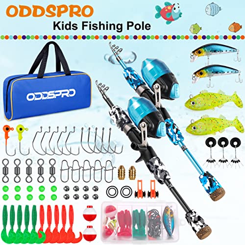 ODDSPRO Fishing Poles for Kids Ages 4-12 - Kids Fishing Gear with Fishing Tackle Box, Fishing Lures, Reel, Portable Fishing Bag, Great Gift for Boys Girls