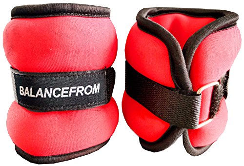 Signature Fitness Fully Adjustable Ankle Wrist Arm Leg Weights, 5 lbs each (10-lb pair), Red