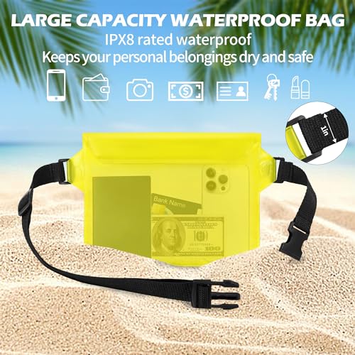 jealkip Waterproof Pouch with Adjustable Waist Strap, Waterproof Dry Bag, Keeps Cell Phones and Valuables Safe and Dry, Perfect for Kayaking, Beach, Camping and Swimming (Yellow)