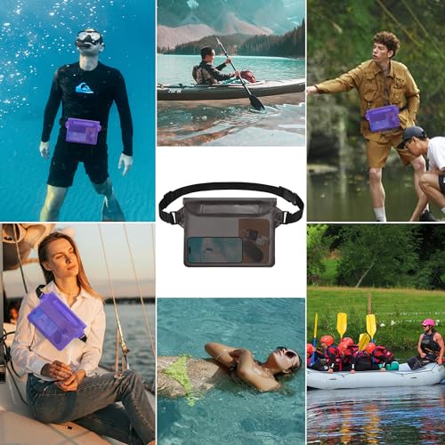 jealkip Waterproof Pouch with Adjustable Waist Strap, Waterproof Dry Bag, Keeps Cell Phones and Valuables Safe and Dry, Perfect for Kayaking, Beach, Camping and Swimming (Purple)