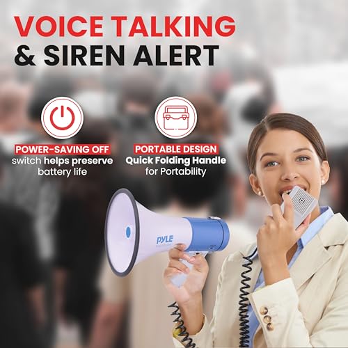 PYLE Portable Megaphone Speaker PA Bullhorn - Built-in Siren & Megaphone Speaker PA Bullhorn - 20 Watts & Adjustable Vol Control