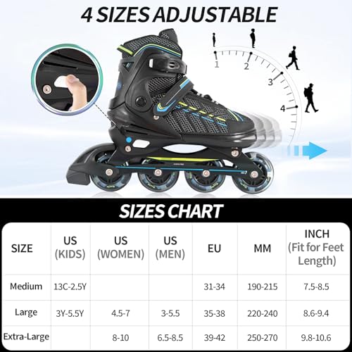Fotoumgl Inline Skates for Adult and Kids, Adjustable Inline Skates with Light up Wheels, Outdoor Beginner Inline Skates for Girls, Boys, Women, Men