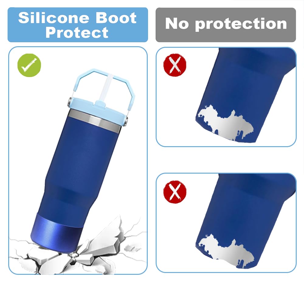 Metallic Matte Luster Silicone Boot Sleeve for Owala 24oz & Stanley/Simple Modern 20-40oz & Water Bottle 12-24oz and More Bottles with 2.8-3in Base Glitter Anti-Slip Bottom Cover (Sapphire)