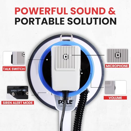 PYLE Portable Megaphone Speaker PA Bullhorn - Built-in Siren & Megaphone Speaker PA Bullhorn - 20 Watts & Adjustable Vol Control