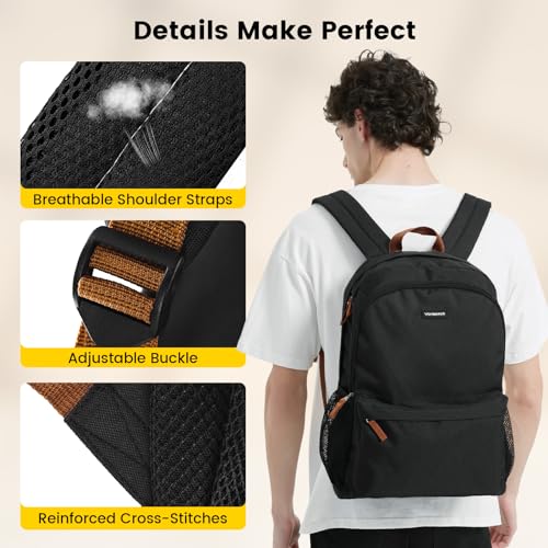 Vorspack Backpack for Men and Women - Lightweight Bookbag College Backpack Casual Daypack Backpacks for Travel Work - Black