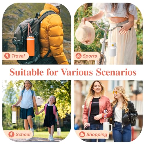Lingdeer Water Bottle Handle with Lip Balm Holder, Macrame Flowers Water Bottle Sling Holder Lanyard, Carrier with Strap, Fits Most 8-40oz Bottles, Compatible with Stanley Cup Accessories