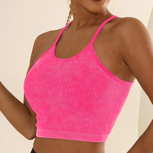 Kimloog Sports Bras for Women Knit Padded Push up Comfort Racerback Spaghetti Thin Strap Workout Yoga Gym Crop Tank Tops