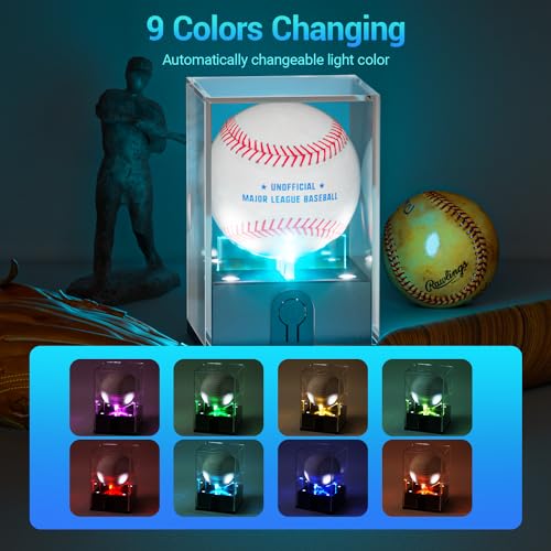 Leshein Baseball Display Case with Led Light, Light up Baseball Case for Display, Acrylic Baseball Holder Display Case, UV Protected Clear Baseball Stand Baseball Cube for Memorabilia Baseball Golf