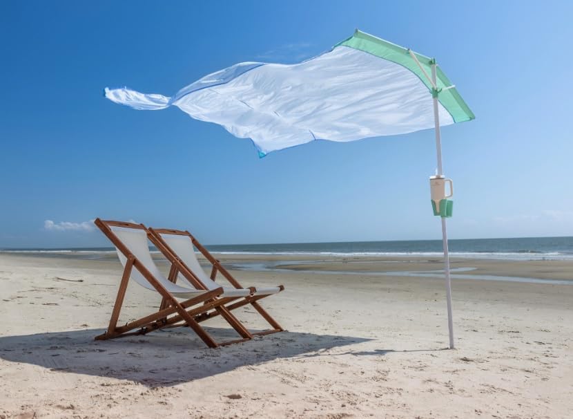 ShoreShade Sail (Coral Red), Best Beach Shade, Lightweight, Easy to Use, Sets up in 1 Minute, Cup Holders & Towel Hooks