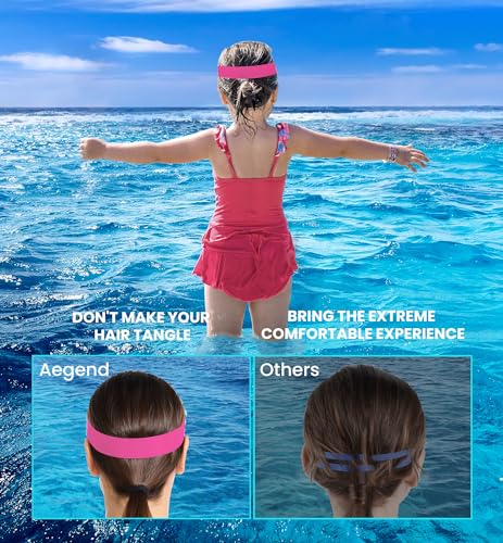 Aegend 2 Pack Kids Snorkel Goggles - Knitted Strap - Kids Swim Goggles with Nose Cover for 3-12, Blue & Rose-red