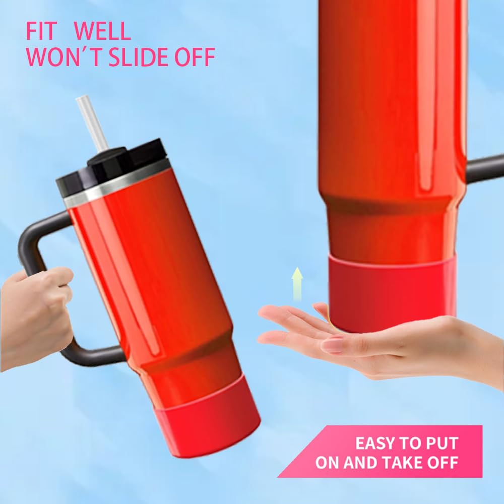 ZhaoHeFits New Neon Matte Luster Silicone Boot Sleeve for Stanley/Simple Modern 20-40oz for Owala-24oz and More Bottles with 2.8-3in Base Glitter Anti Slip Cover Protector (Neon Red)